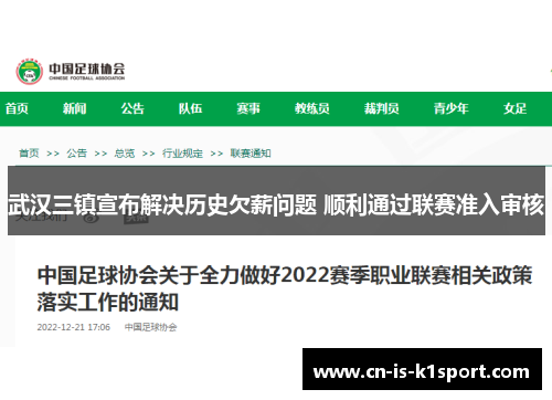 武汉三镇宣布解决历史欠薪问题 顺利通过联赛准入审核